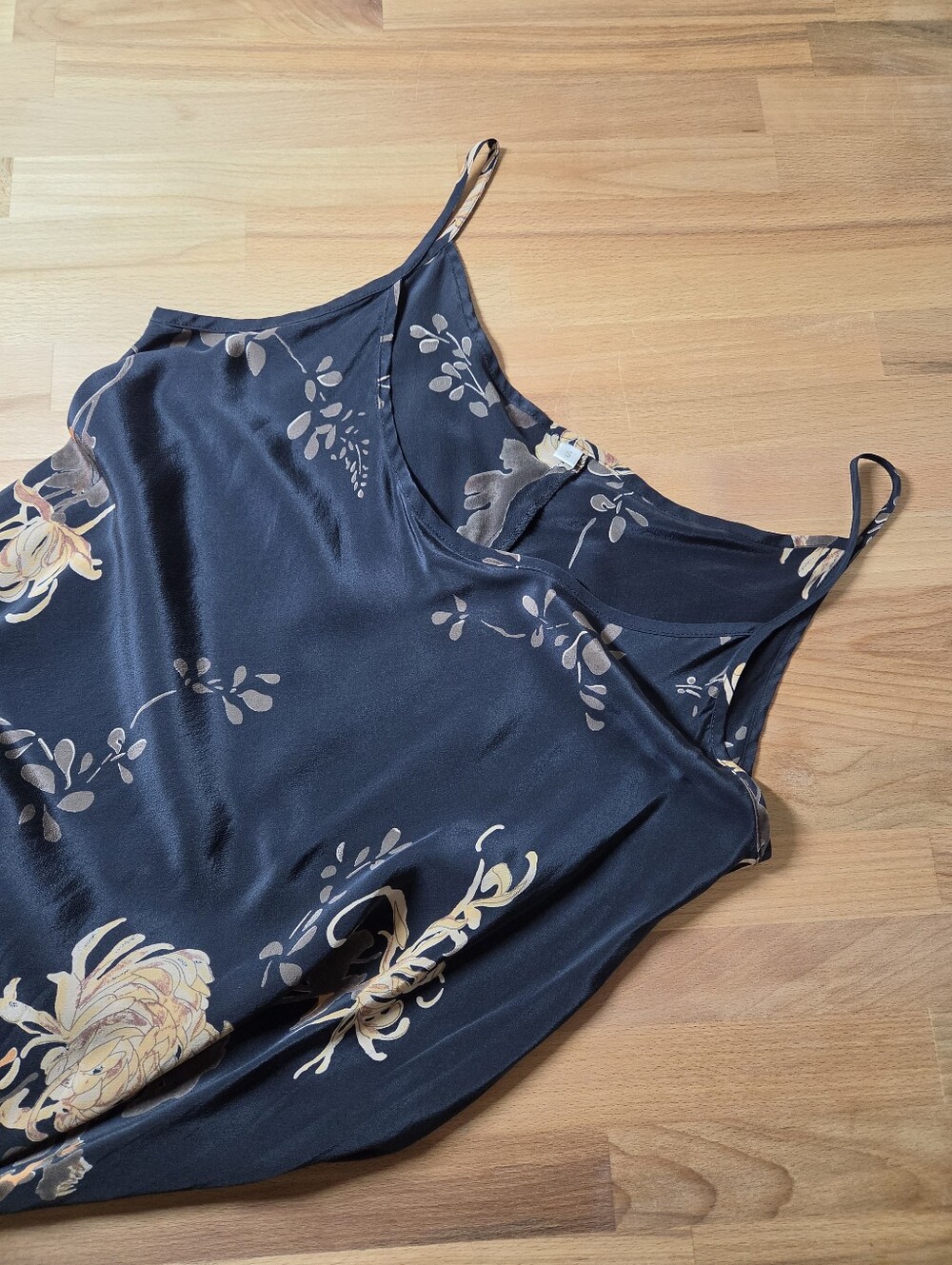 Silk Floral Maxi Dress Size Small Black Tan Lightweight Formal (u) - Picture 11 of 13